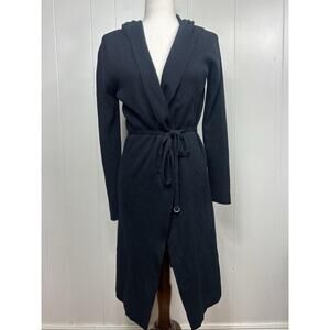 Black Womens Small Wool Cotton Blend Belted Cardigan